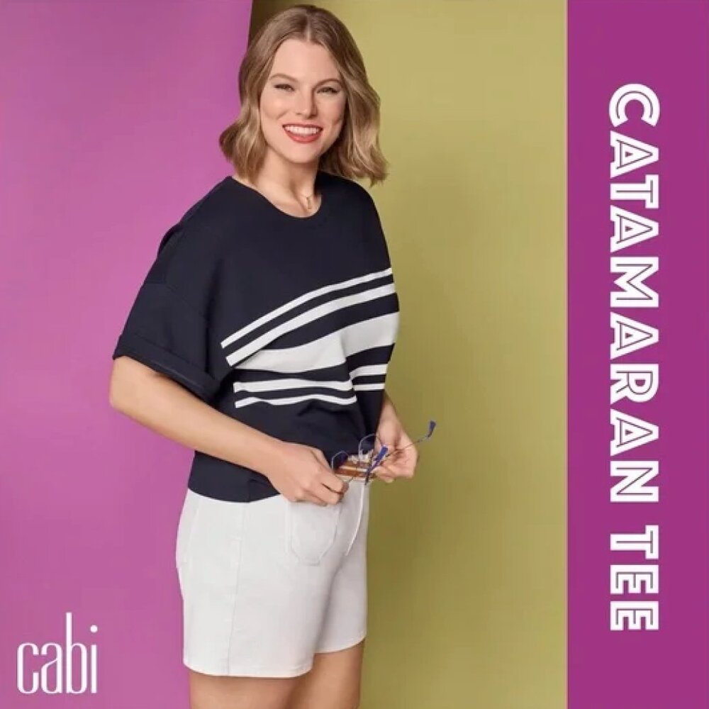 Cabi New NWT Catamaran Tee #6420 Navy white stripe Size Extra Small Was $84
